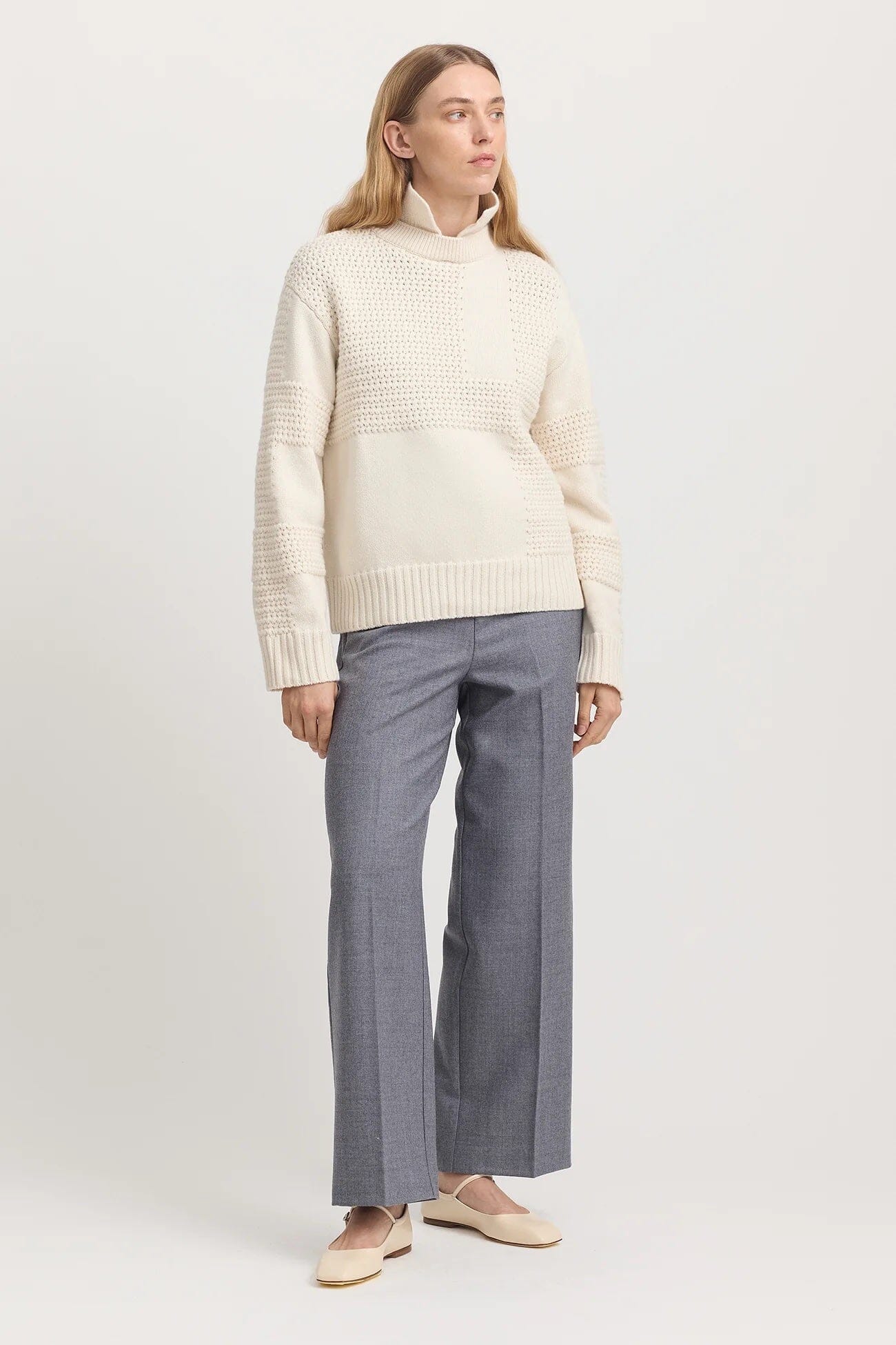 Toorallie Textured Stitch Funnel Knit - Ivory Toorallie