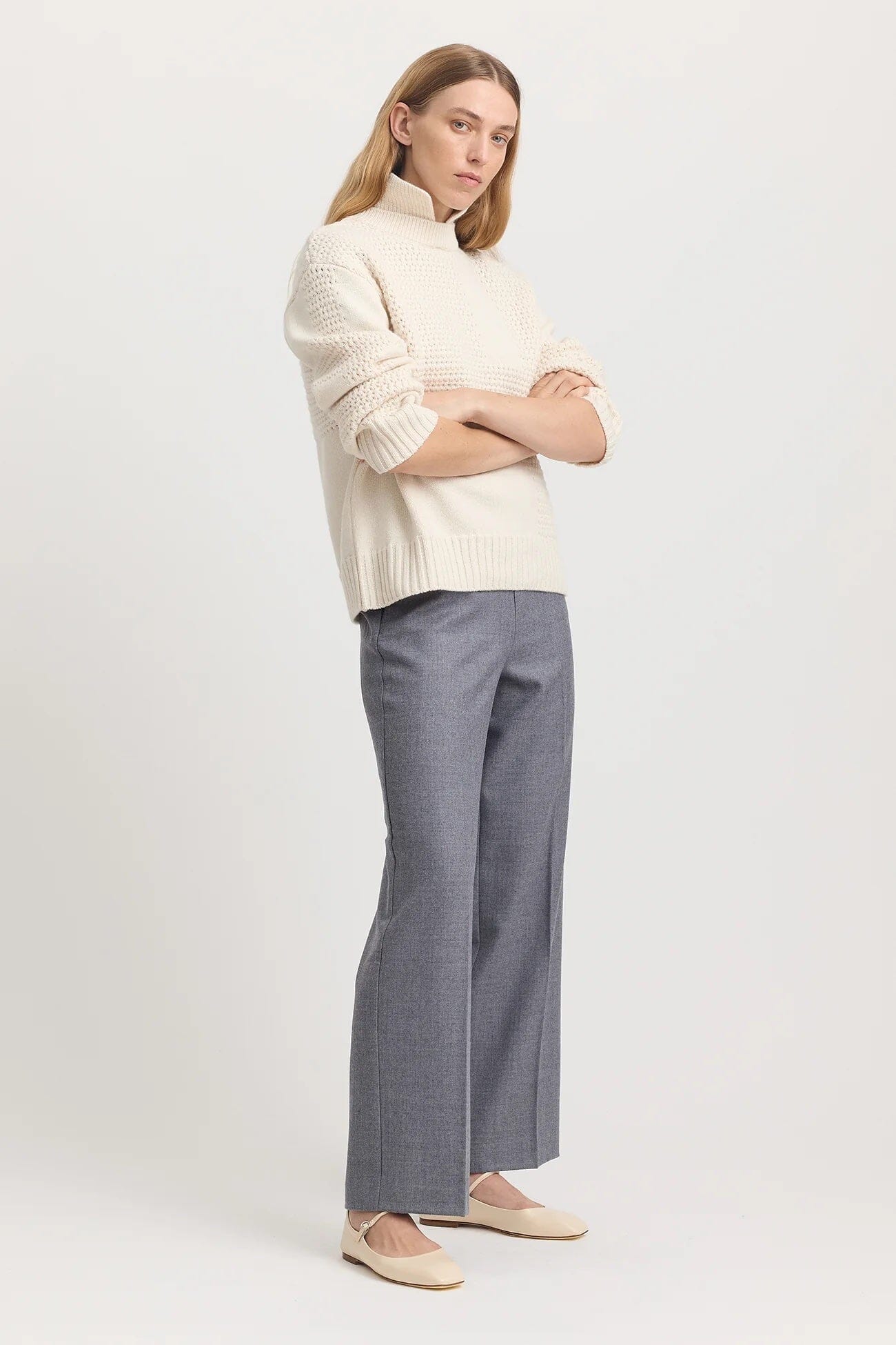 Toorallie Textured Stitch Funnel Knit - Ivory Toorallie