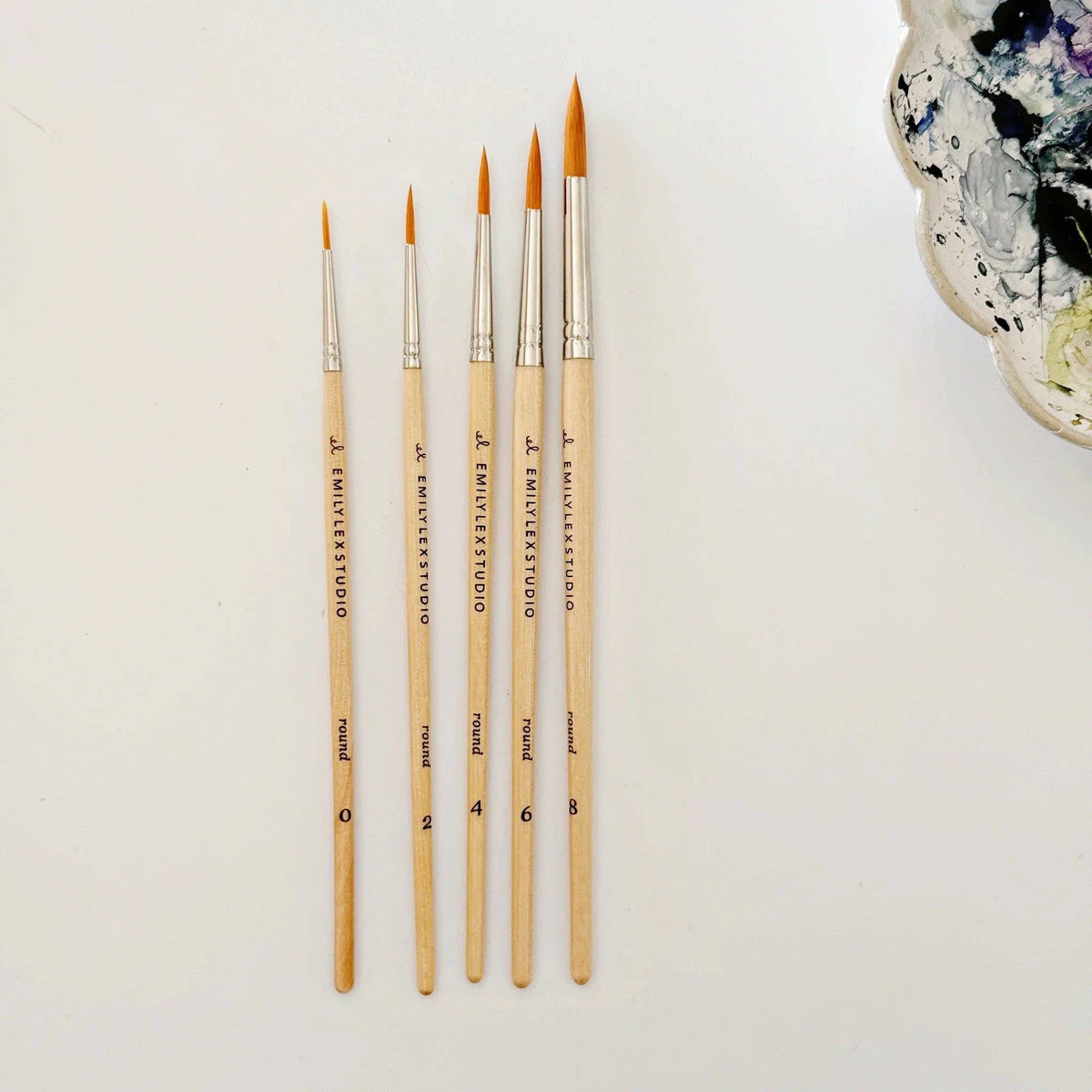 Watercolor Paintbrush Set of Five Wood Brushes emily lex studio
