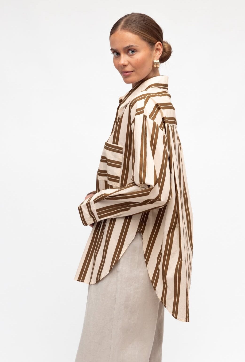 White Closet Stripe Shirt - Ecru / Choclate stripe White Closet