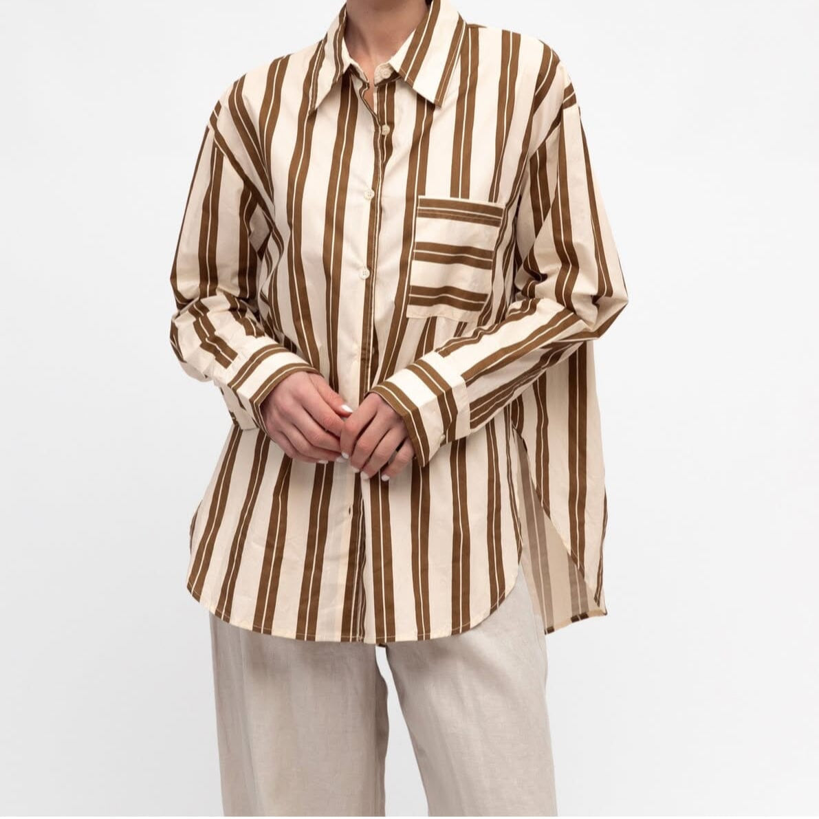 White Closet Stripe Shirt - Ecru / Choclate stripe White Closet