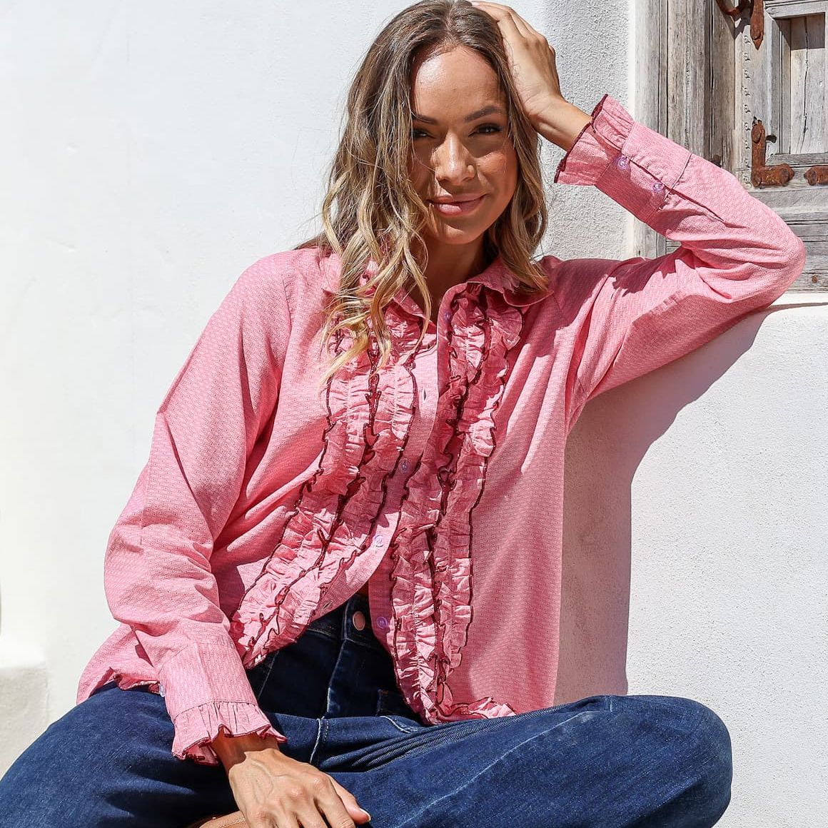 White Poetry Ruffle Front Shirt - Pink Women's Shirt White Poetry 