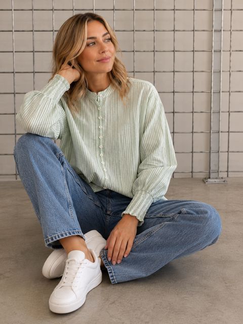 White Poetry Seersucker Stripe Shirt - Green Women's Shirt Joop & Gypsy 