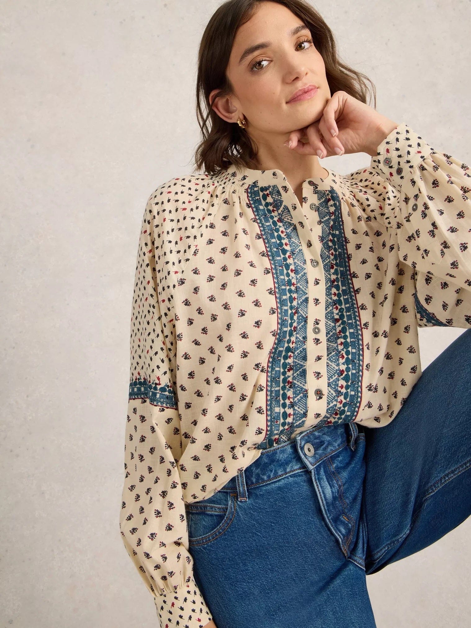 White Stuff Ari Embroidered Shirt - Ivory Multi White Stuff