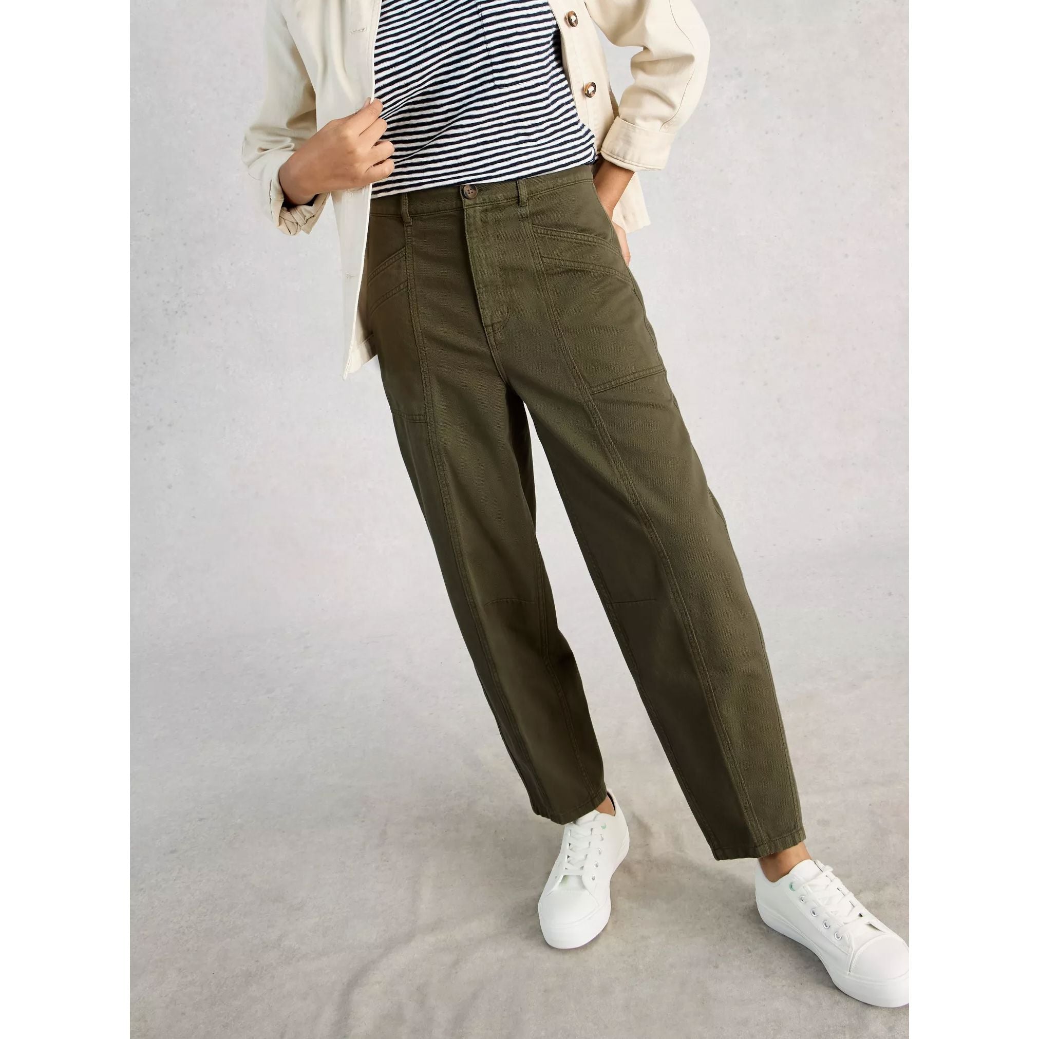 White Stuff Aubrey Barrel Trouser - Khaki Green Women's Pants White Stuff 