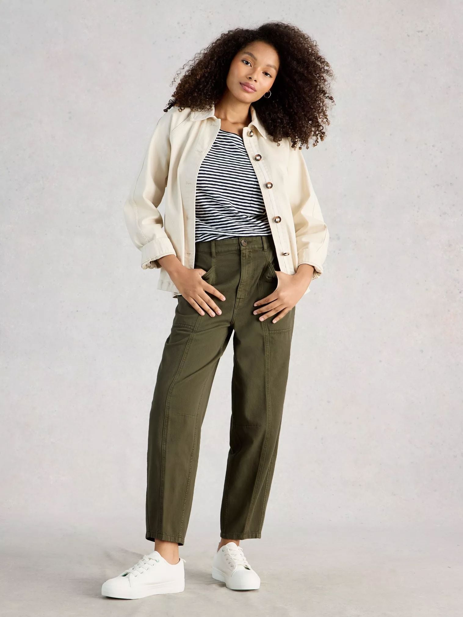 White Stuff Aubrey Barrel Trouser - Khaki Green Women's Pants White Stuff 