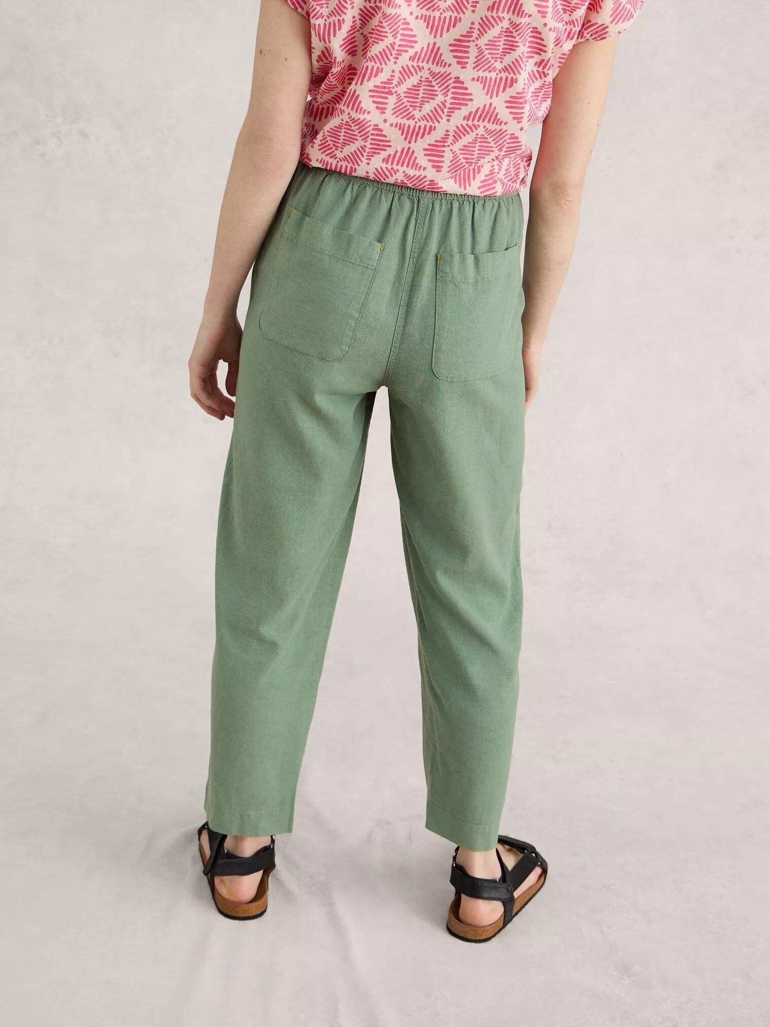 White Stuff Elle Linen Blend Trouser - Mid Green White Stuff