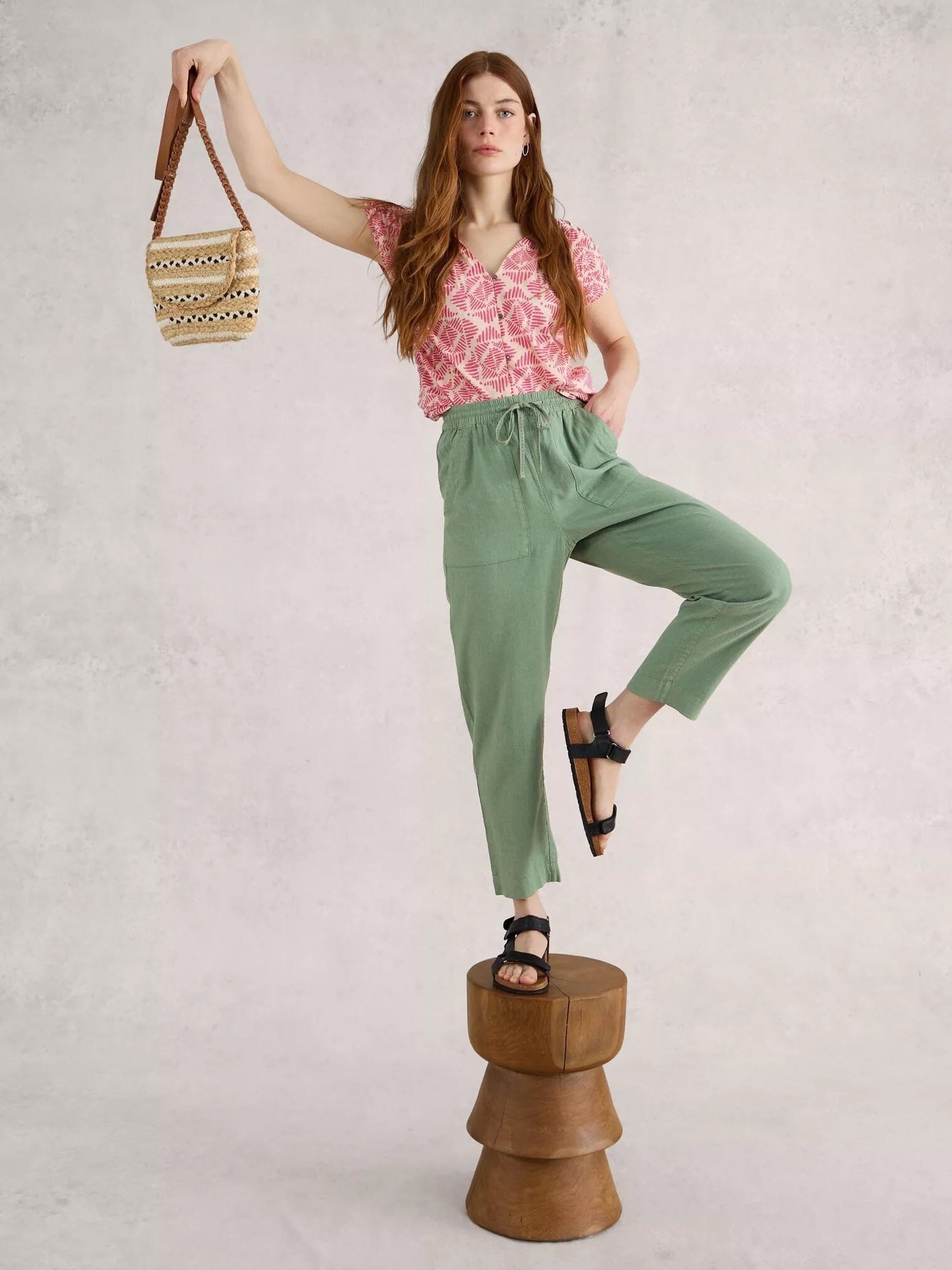 White Stuff Elle Linen Blend Trouser - Mid Green White Stuff