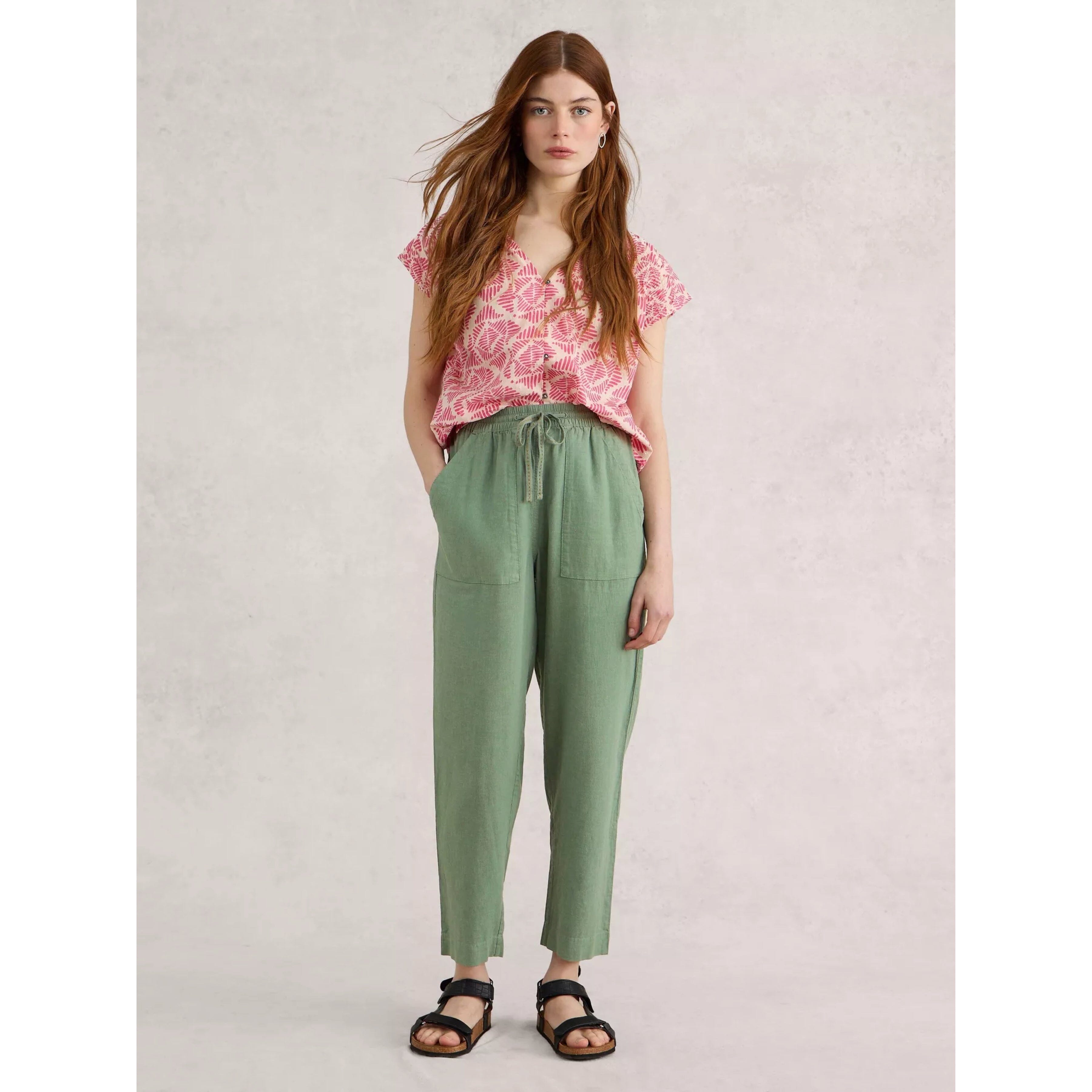 White Stuff Elle Linen Blend Trouser - Mid Green White Stuff
