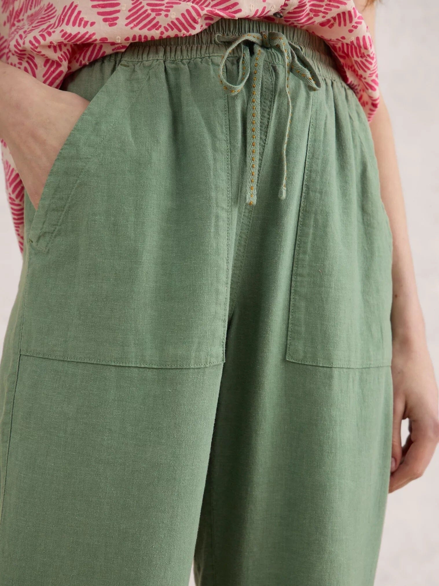 White Stuff Elle Linen Blend Trouser - Mid Green White Stuff