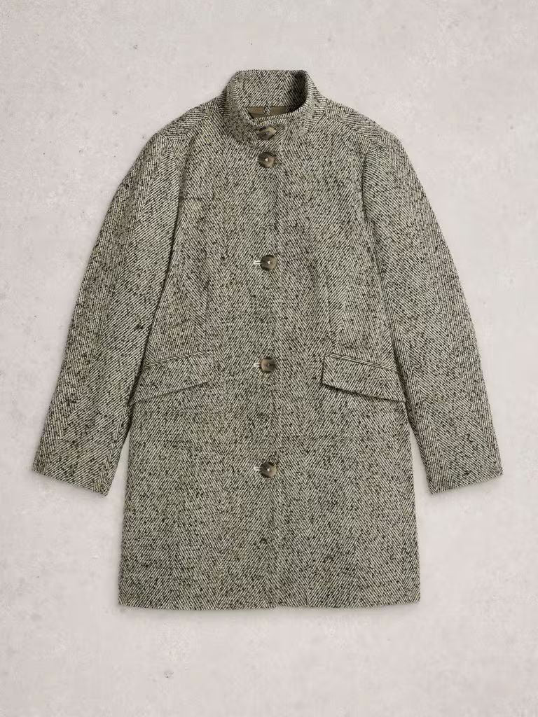 White Stuff Karla Tweed Wool Blend Coat - Grey Multi White Stuff