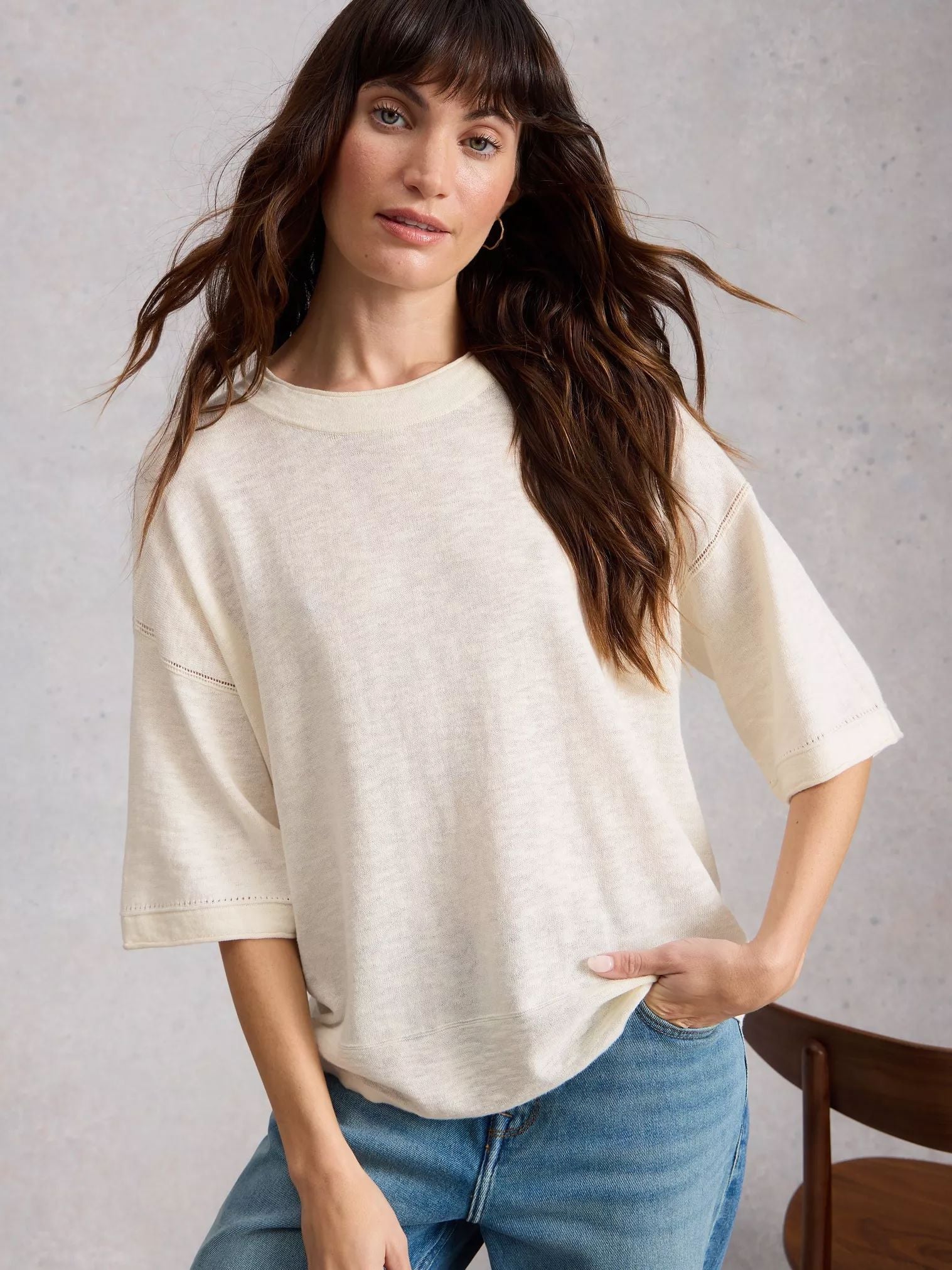 White Stuff Kate Linen Blend Tee - Natural White White Stuff