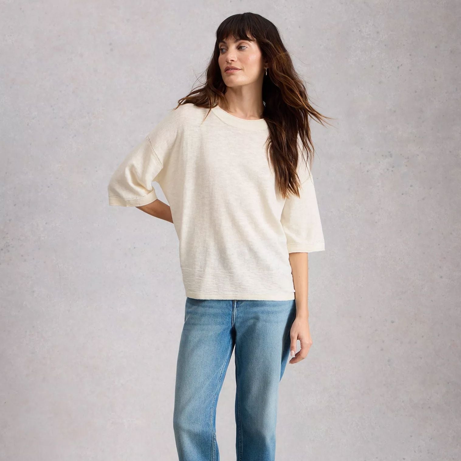 White Stuff Kate Linen Blend Tee - Natural White White Stuff