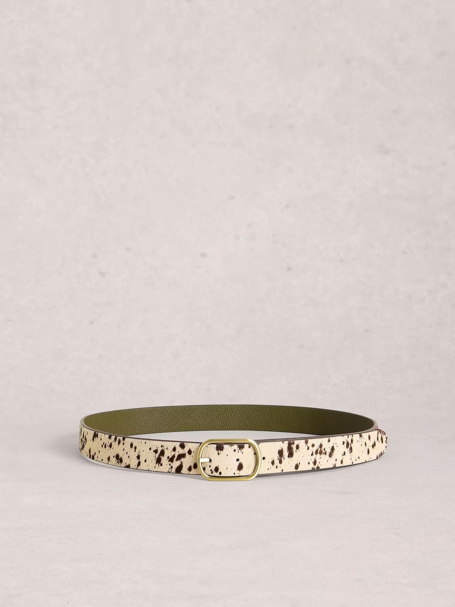 White Stuff Leather Reversible Belt - Green Multi White Stuff