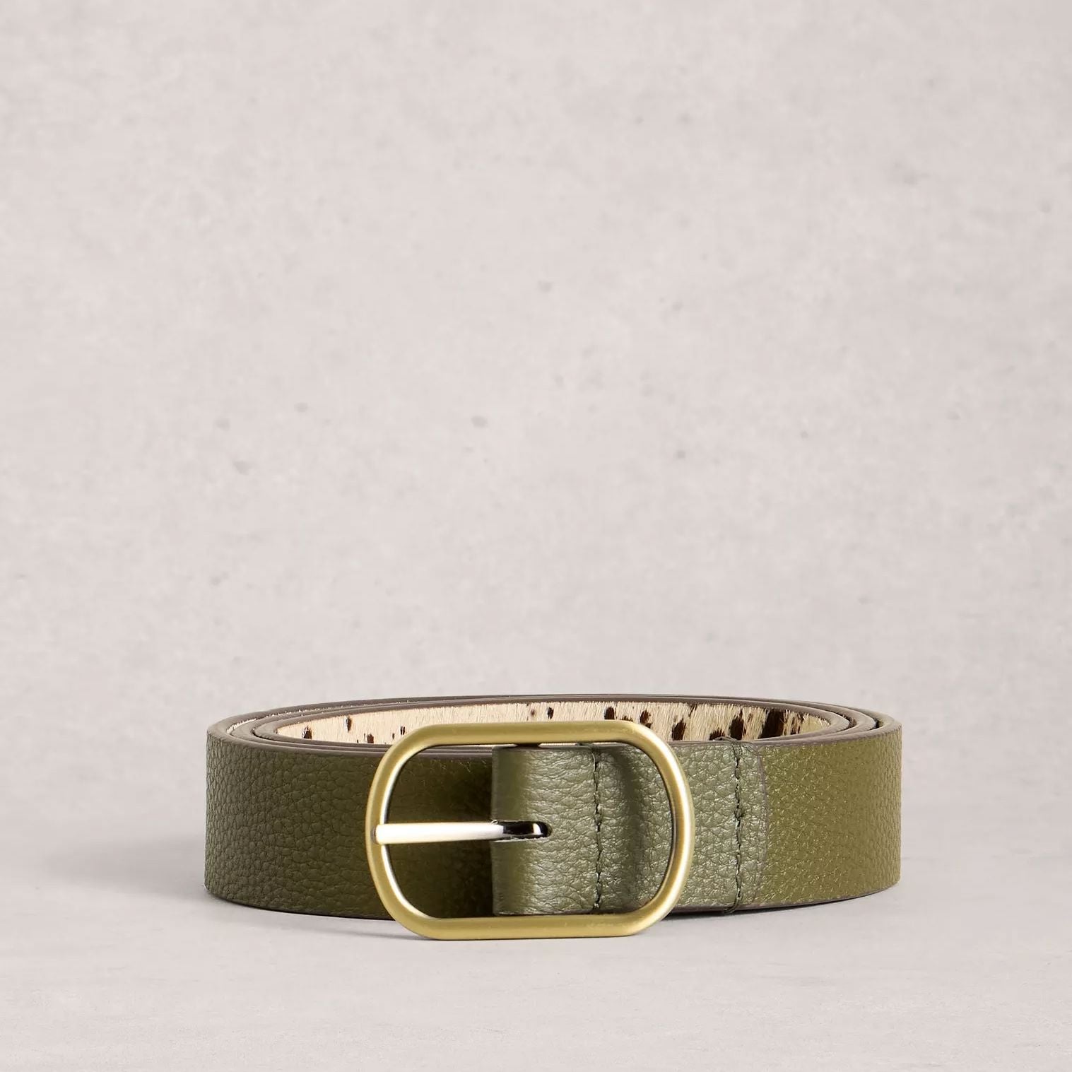 White Stuff Leather Reversible Belt - Green Multi White Stuff