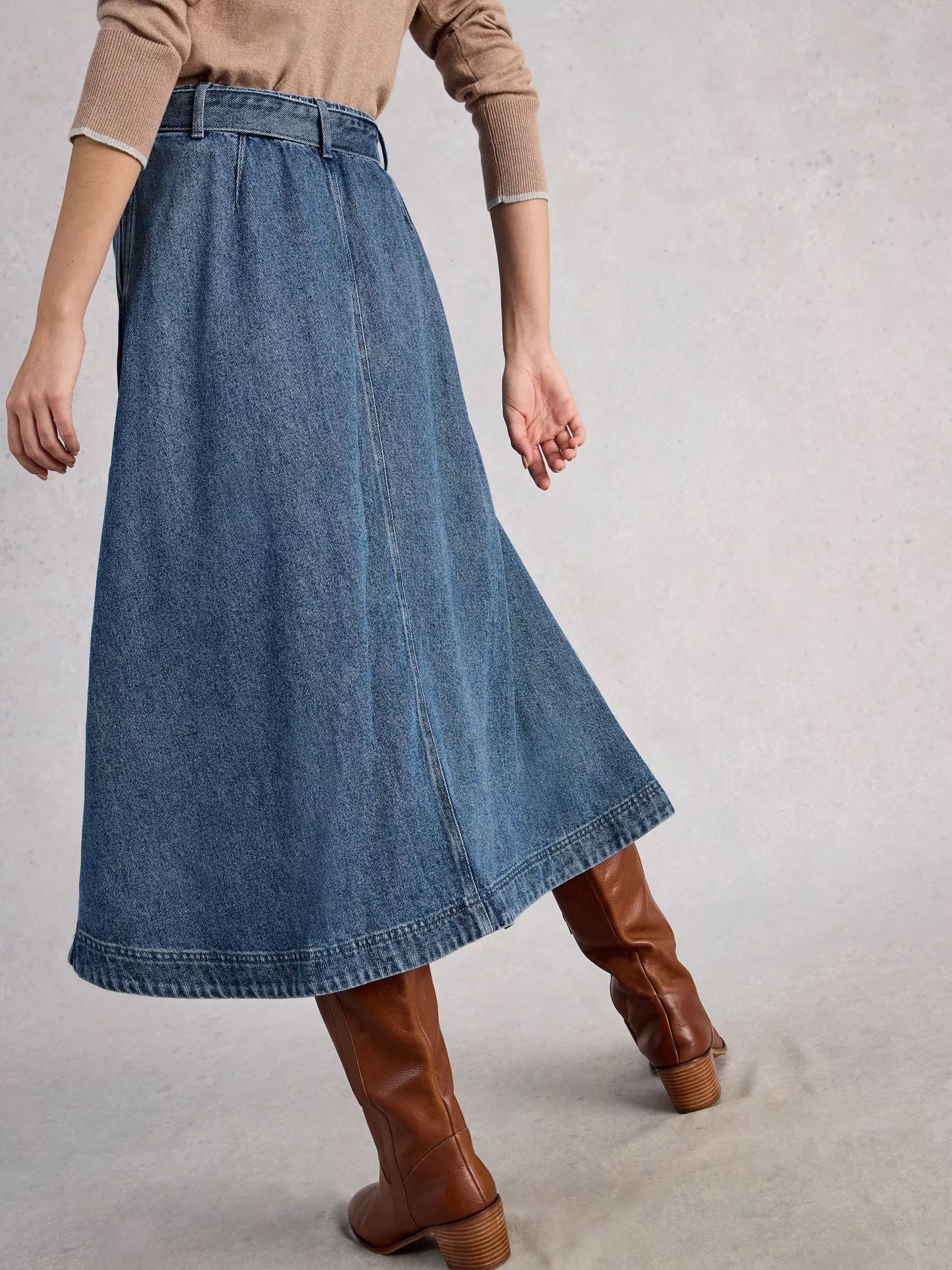 White Stuff Lexi Denim Midi Skirt - Mid Denim White Stuff