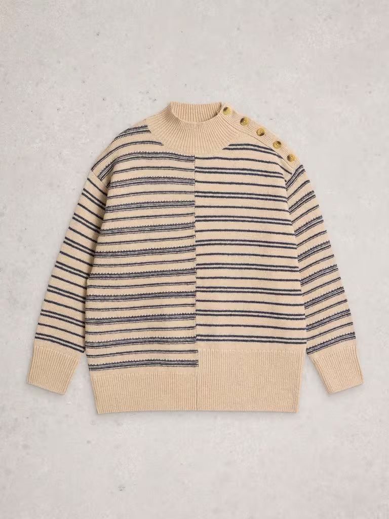 White Stuff Mix Stripe Stand Neck Jumper - Natural White Stuff