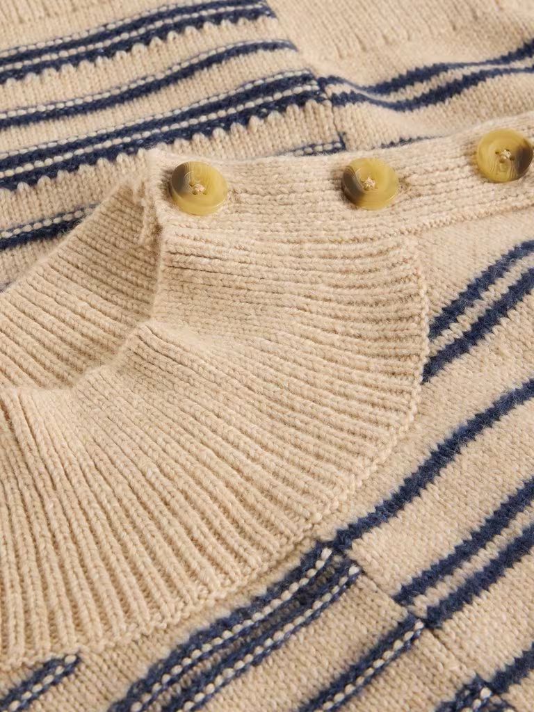 White Stuff Mix Stripe Stand Neck Jumper - Natural White Stuff