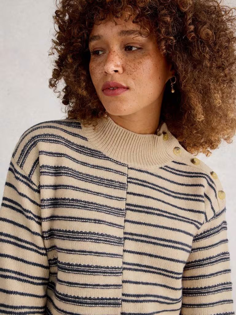 White Stuff Mix Stripe Stand Neck Jumper - Natural White Stuff