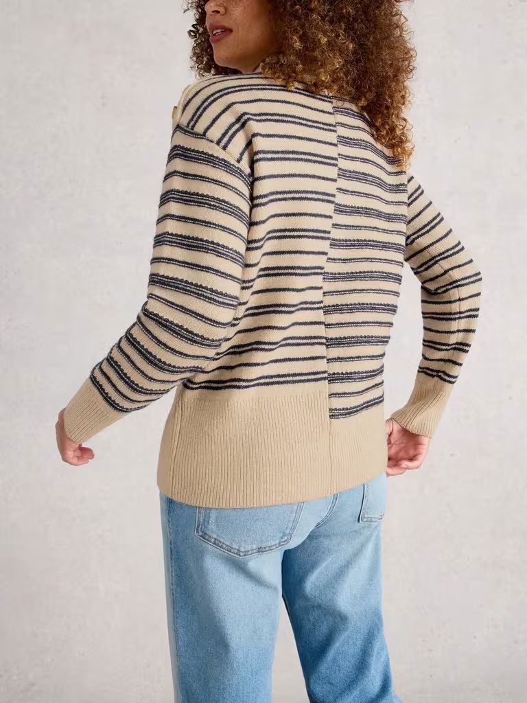 White Stuff Mix Stripe Stand Neck Jumper - Natural White Stuff