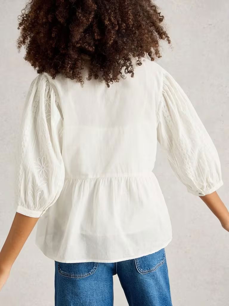 White Stuff Piper Embroidered Top - Natural White White Stuff