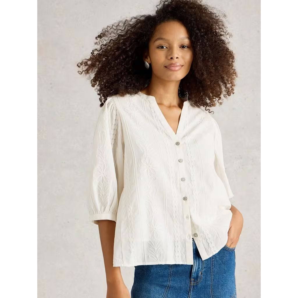 White Stuff Piper Embroidered Top - Natural White White Stuff
