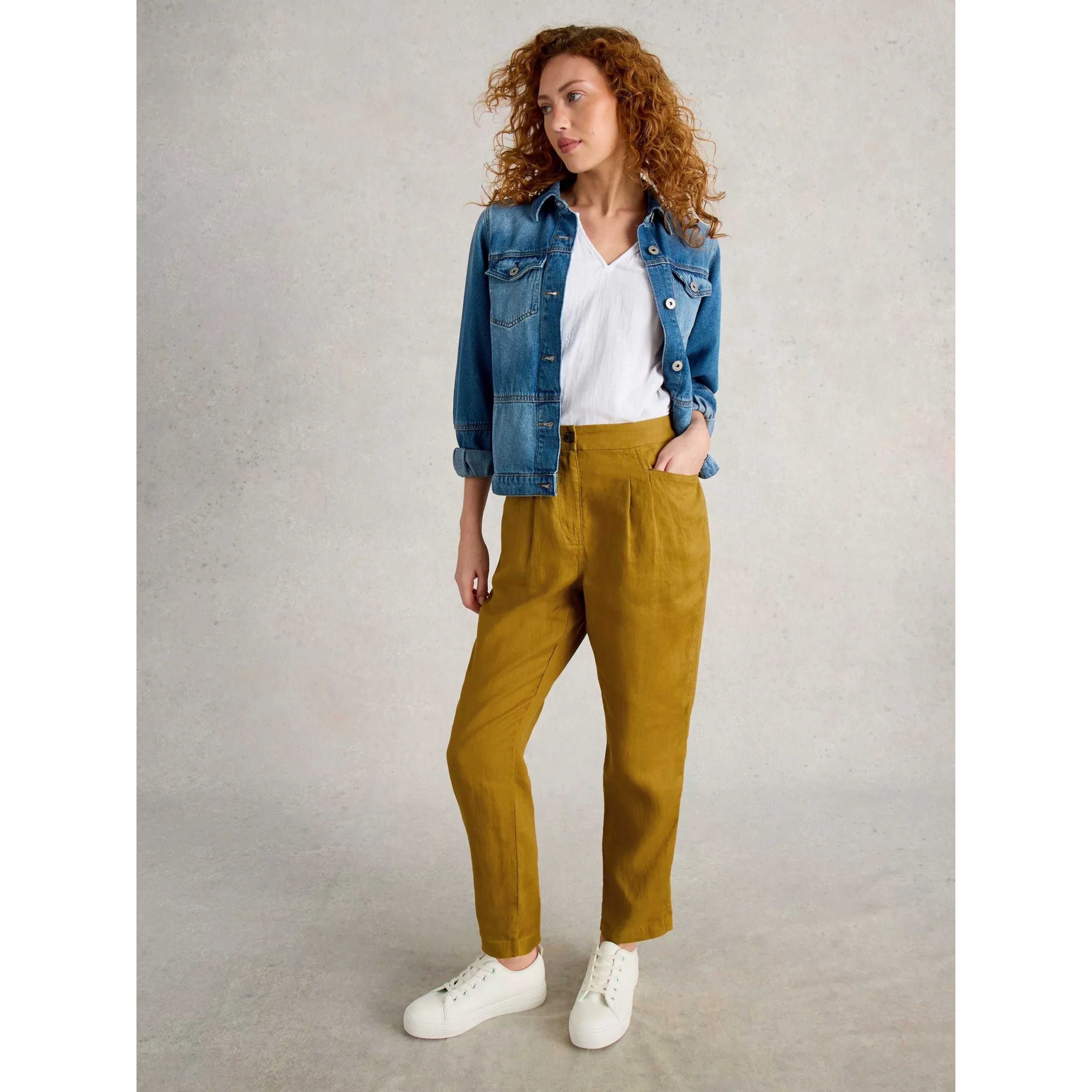 White Stuff Rowena Linen Trouser - Mid Chartreuse White Stuff