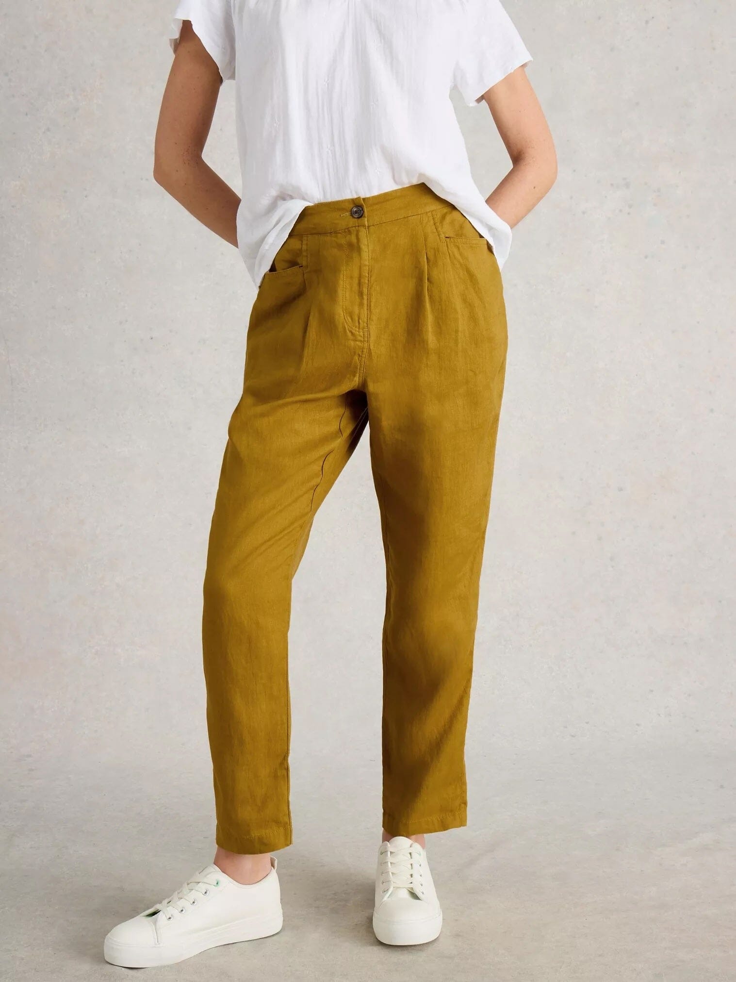 White Stuff Rowena Linen Trouser - Mid Chartreuse White Stuff