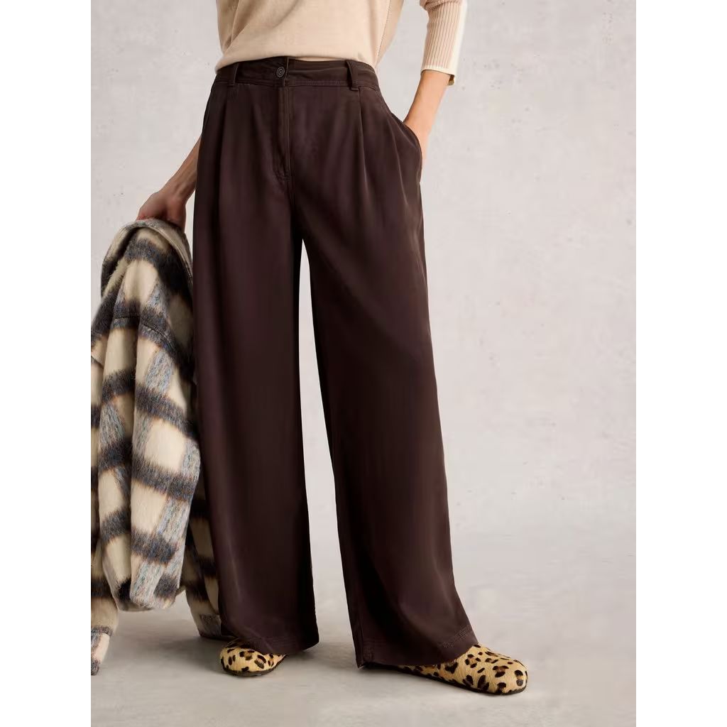 White Stuff Sasha Wide Leg Trouser - Dark Brown White Stuff