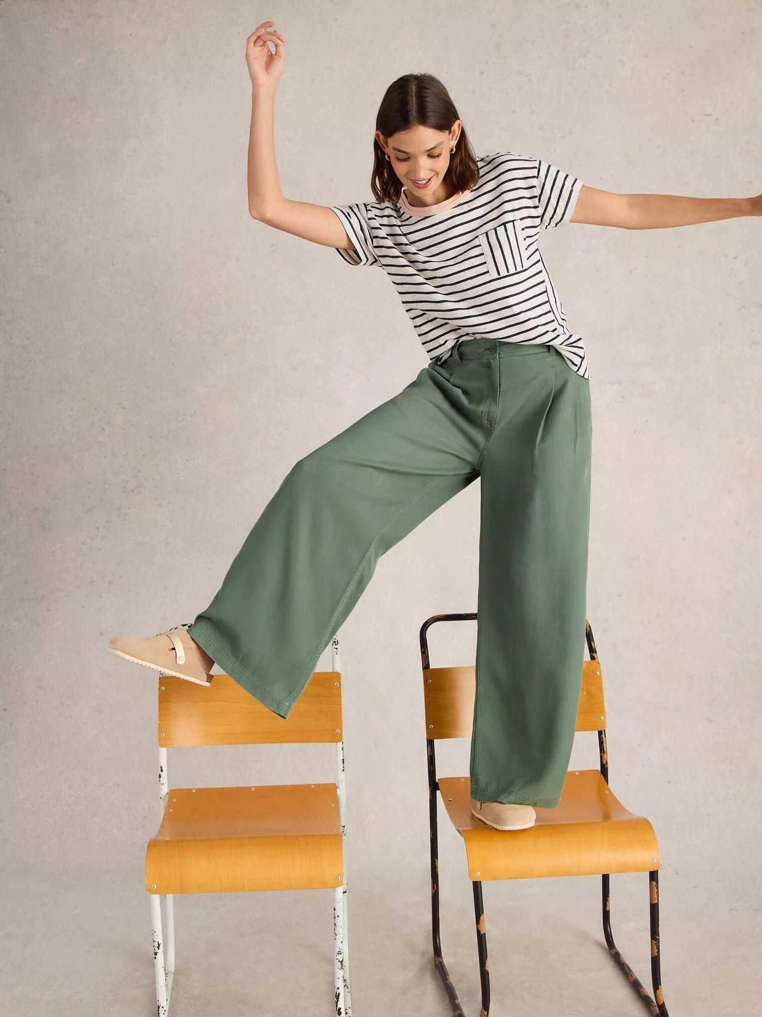 White Stuff Sasha Wide Leg Trouser - Dusty Green White Stuff