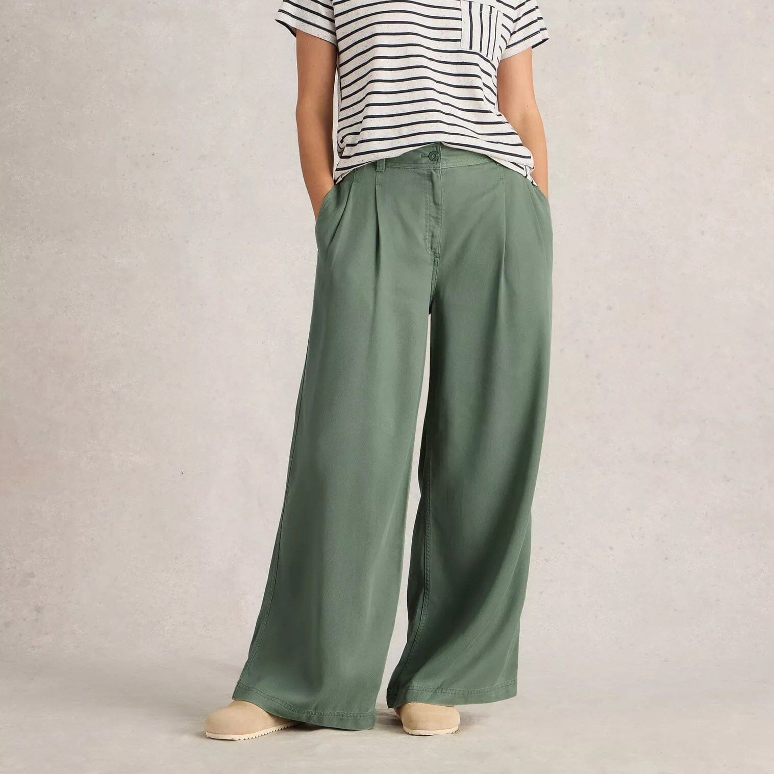 White Stuff Sasha Wide Leg Trouser - Dusty Green White Stuff