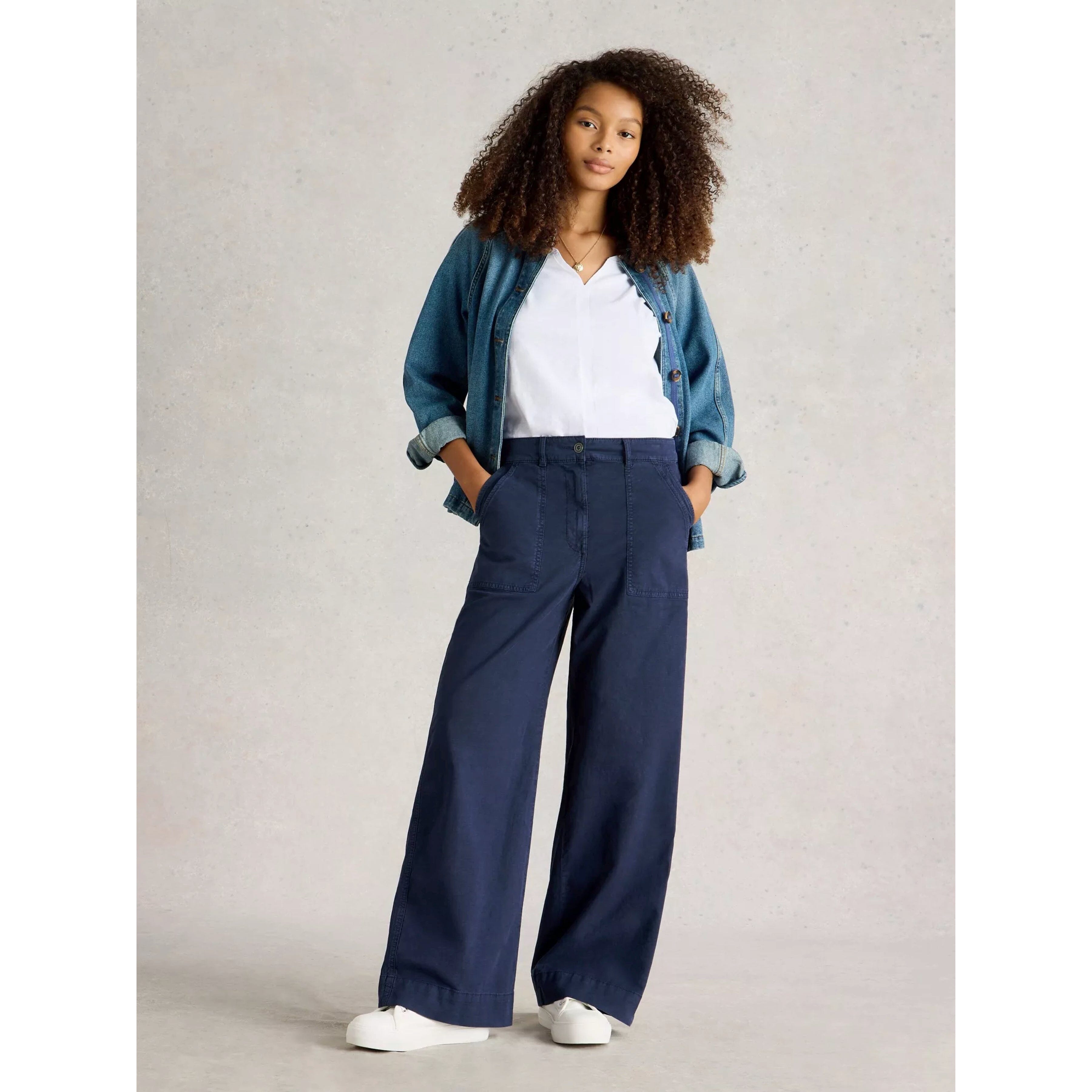White Stuff Twister Chino Wide Leg Trouser - Dark Navy White Stuff