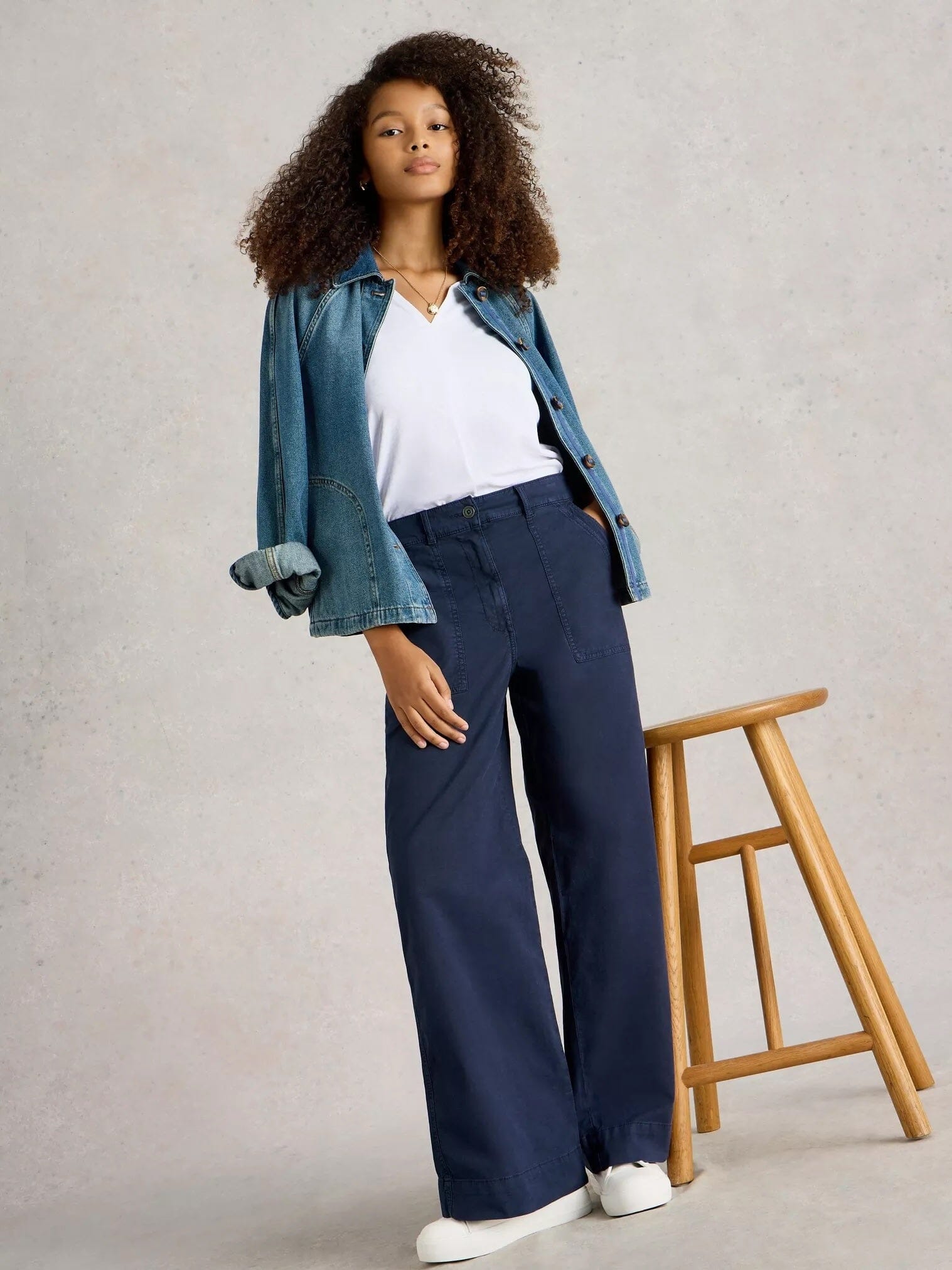 White Stuff Twister Chino Wide Leg Trouser - Dark Navy White Stuff