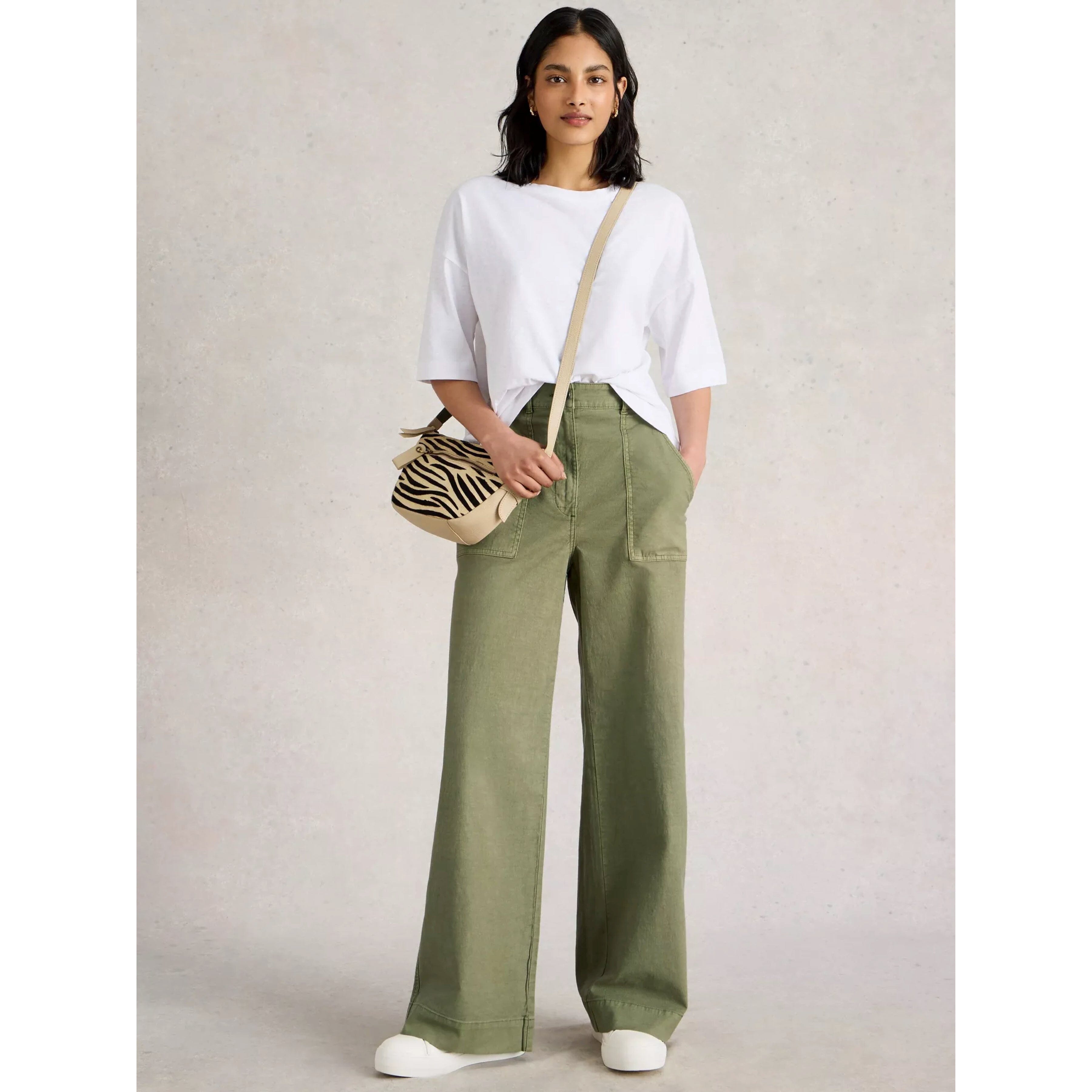 White Stuff Twister Chino Wide Leg Trouser - Khaki Green White Stuff