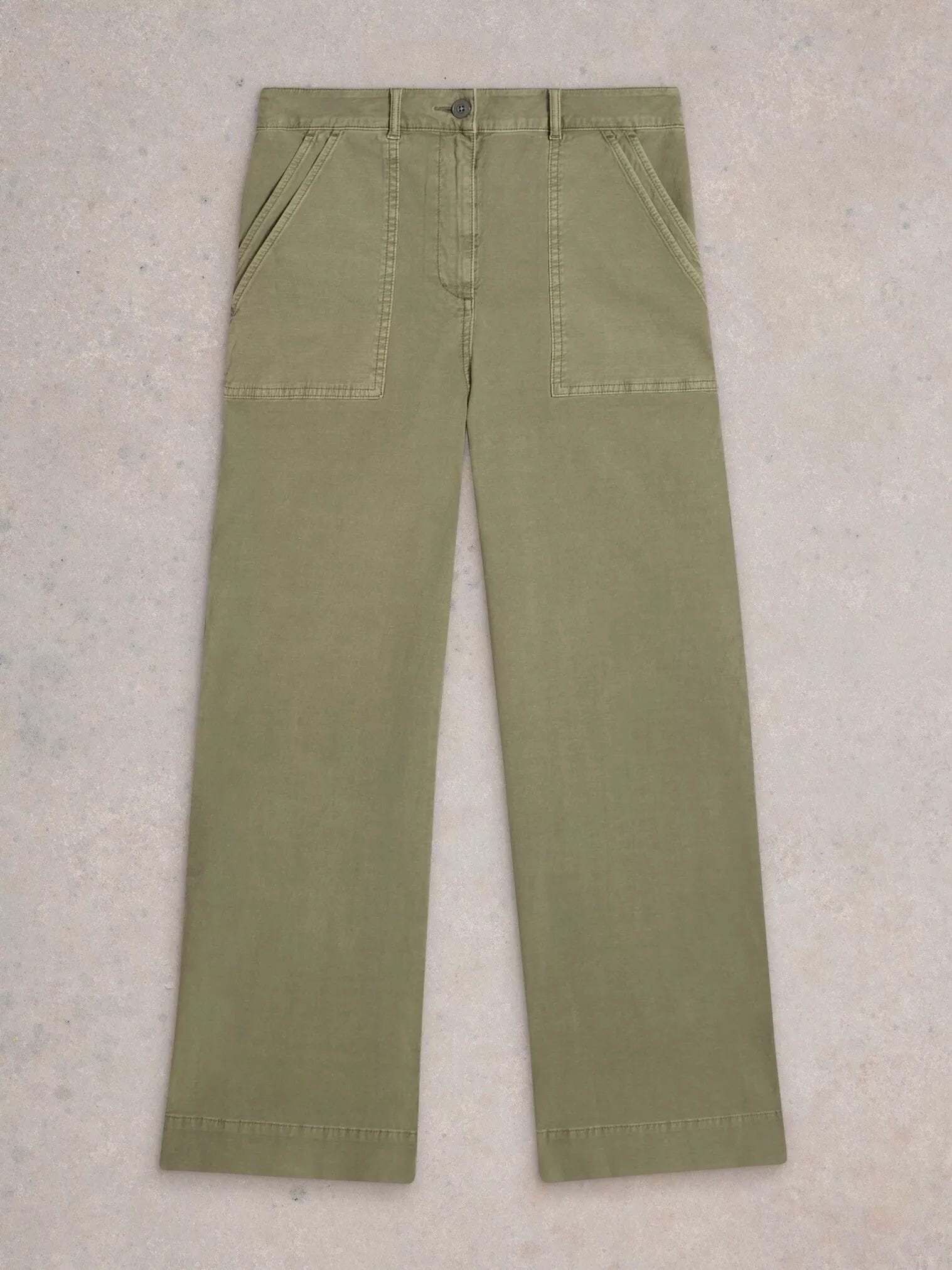 White Stuff Twister Chino Wide Leg Trouser - Khaki Green White Stuff