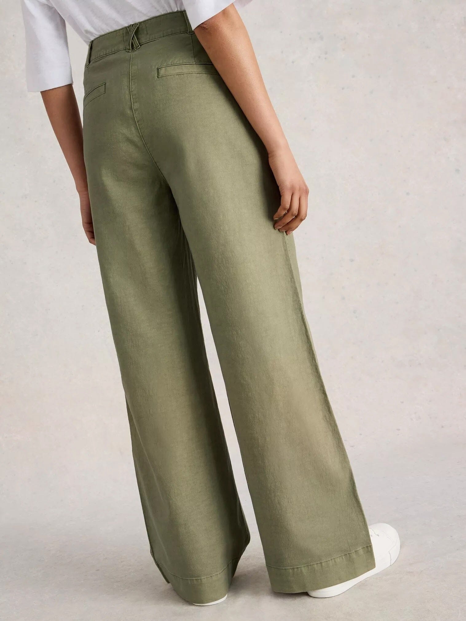 White Stuff Twister Chino Wide Leg Trouser - Khaki Green White Stuff