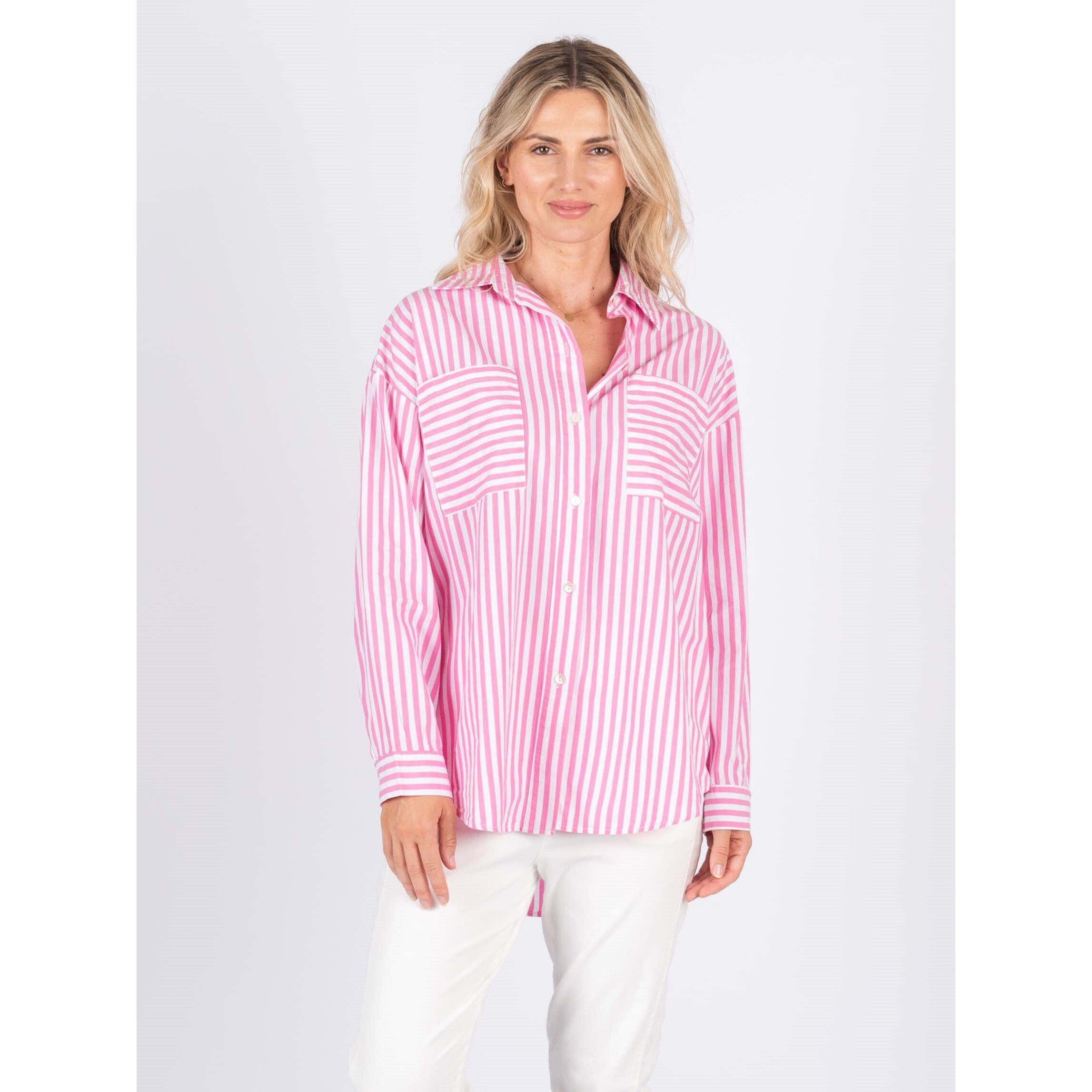 Worthier Alayah Stripe Cotton Shirt - Candy Pink Worthier