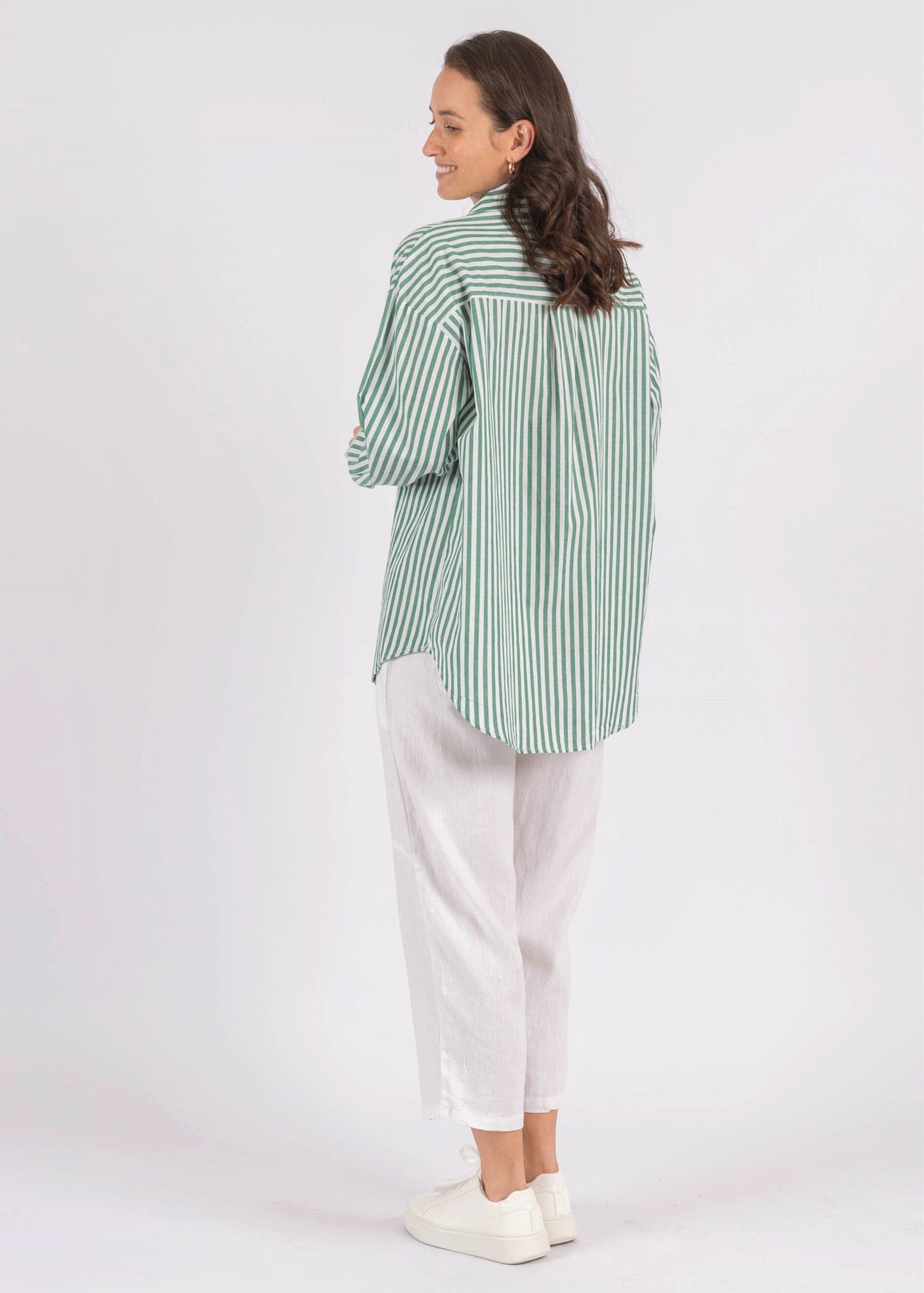 Worthier Alayah Stripe Cotton Shirt - Emerald Worthier