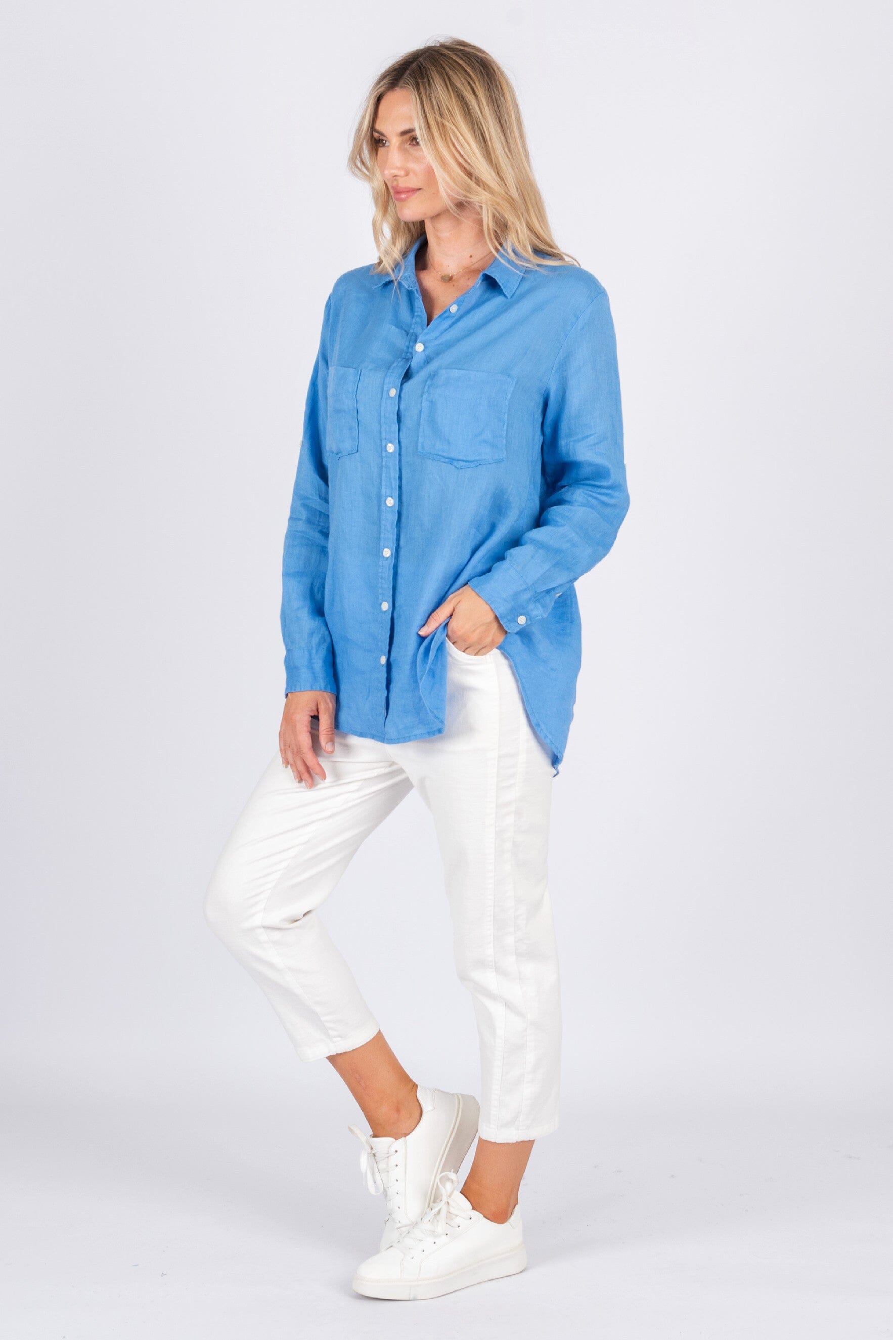 Worthier Journi Linen Dual Pockets Shirt - Wedge Wood Blue Worthier