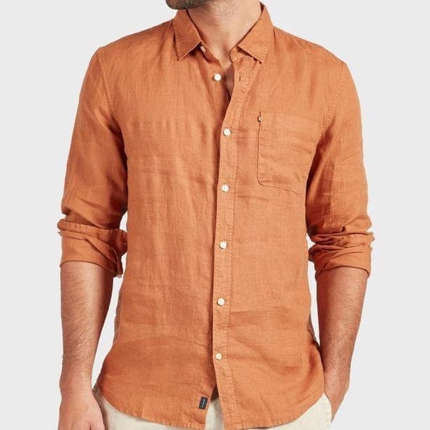 Academy Brand Men's Hampton Linen Long Sleeve Shirt - Biscuit Academy Brand