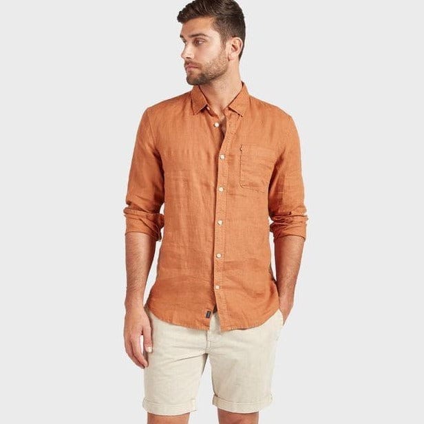 Academy Brand Men's Hampton Linen Long Sleeve Shirt - Biscuit Academy Brand