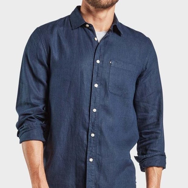 Academy Brand Men's Hampton Linen Long Sleeve Shirt - Navy Academy Brand