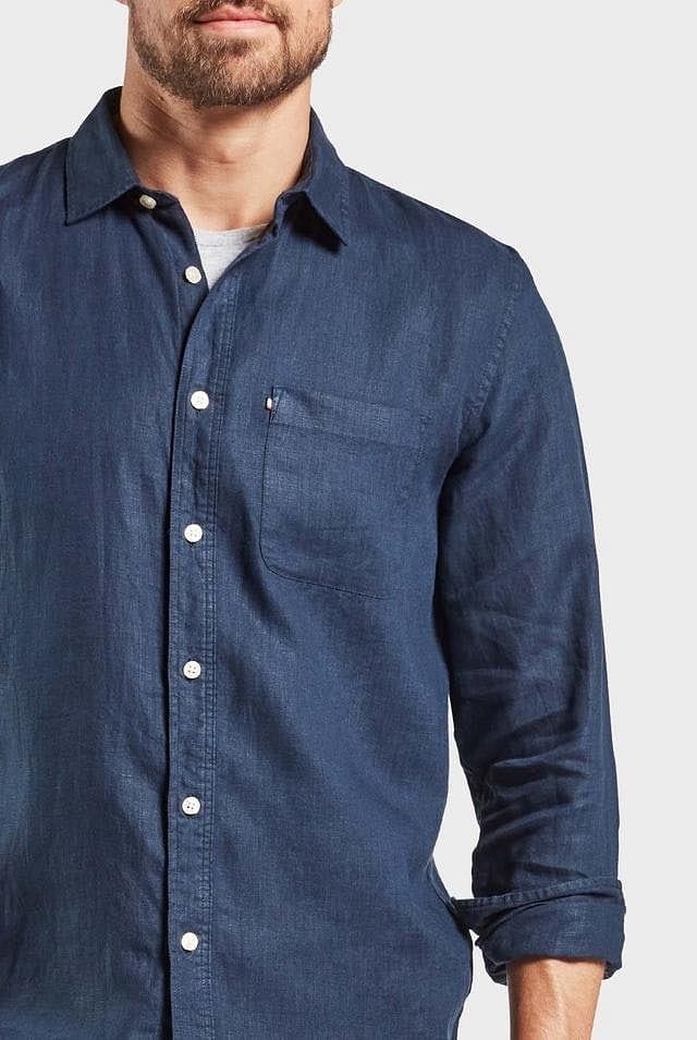 Academy Brand Men's Hampton Linen Long Sleeve Shirt - Navy Academy Brand
