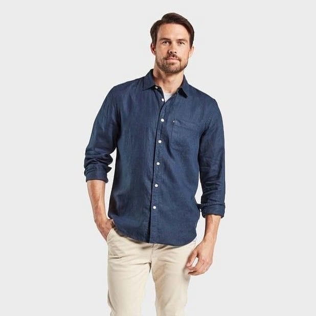 Academy Brand Men's Hampton Linen Long Sleeve Shirt - Navy Academy Brand