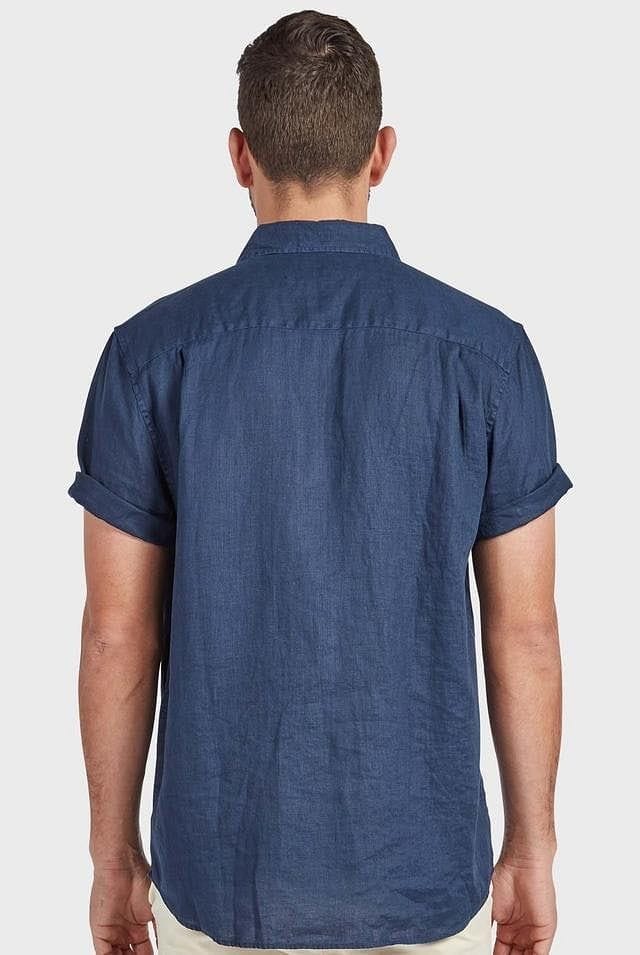 Academy Brand Men's Hampton Linen Short Sleeve Shirt - Navy Academy Brand