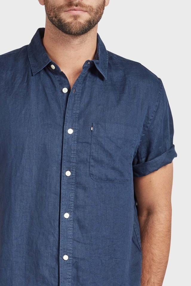 Academy Brand Men's Hampton Linen Short Sleeve Shirt - Navy Academy Brand