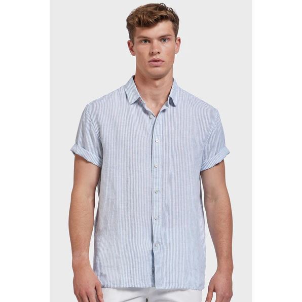Academy Brand Men's Rory Short Sleeve Linen Shirt - Atlantic Blue Academy Brand