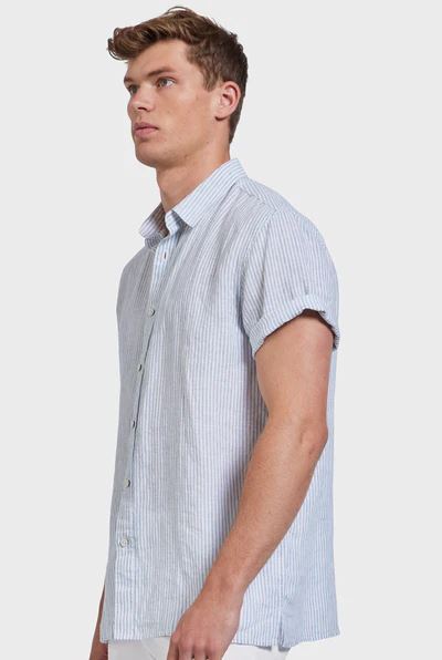 Academy Brand Men's Rory Short Sleeve Linen Shirt - Atlantic Blue Academy Brand