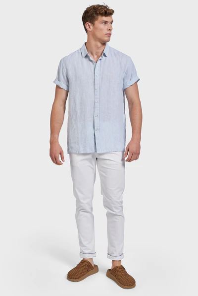 Academy Brand Men's Rory Short Sleeve Linen Shirt - Atlantic Blue Academy Brand