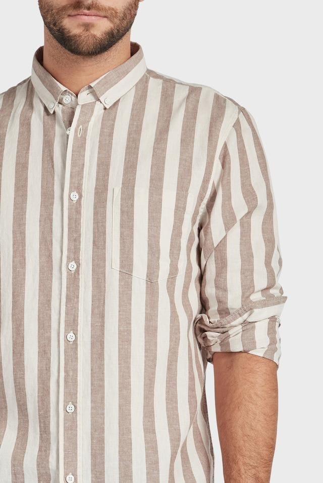 Academy Brand Stringer Linen Shirt - Natural/Pumice Stripe Academy Brand